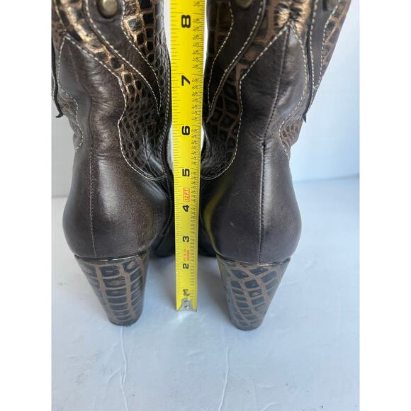 Veruska European Western Bronze Studded Vegan Cowgirl Knee High Boots Sz 6 Slim - Picture 8 of 12